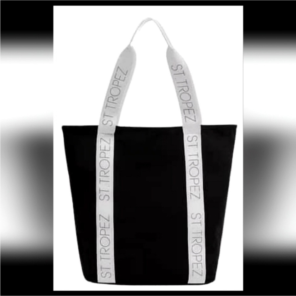 St. Tropez BLACK canvas Tote Bag Travel Beach Lightweight NWT